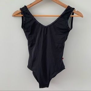 YUMIKO: Gina mesh black with velvet trim leotard